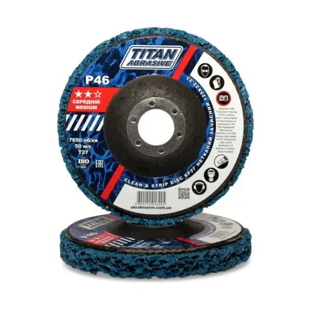 Круг нетканий зачисний корал TITAN ABRASIVE 125*22.23 (P46) T27 ** середній/ голубой/medium - 129137