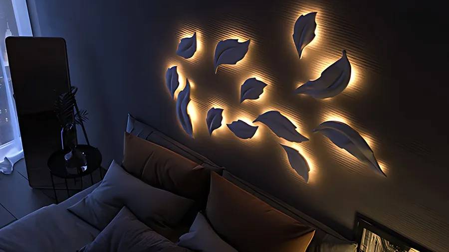 Гіпсова 3д панель із підсвіткою LED Листя - 208661