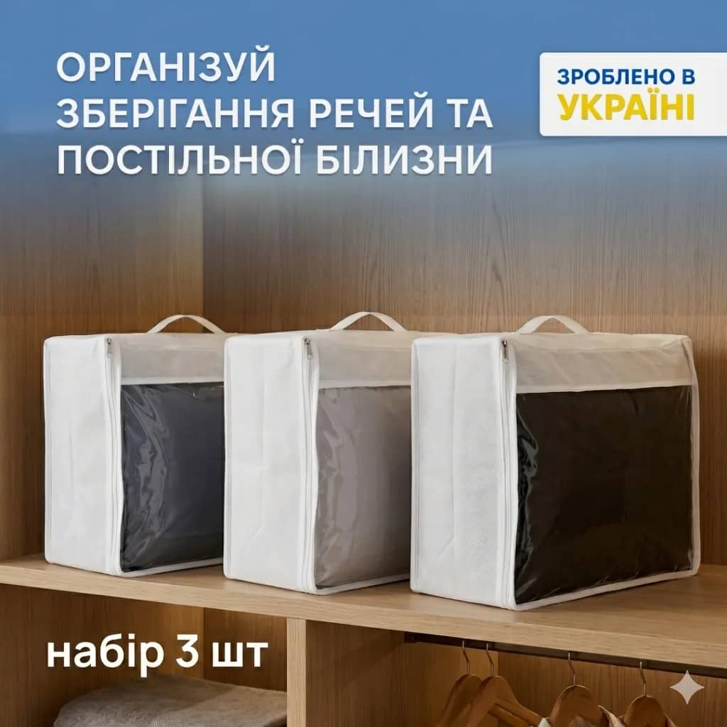 Набір великих сумок-органайзерів ORGANIZE 40х31х15 см 3 шт (білий) - 236759