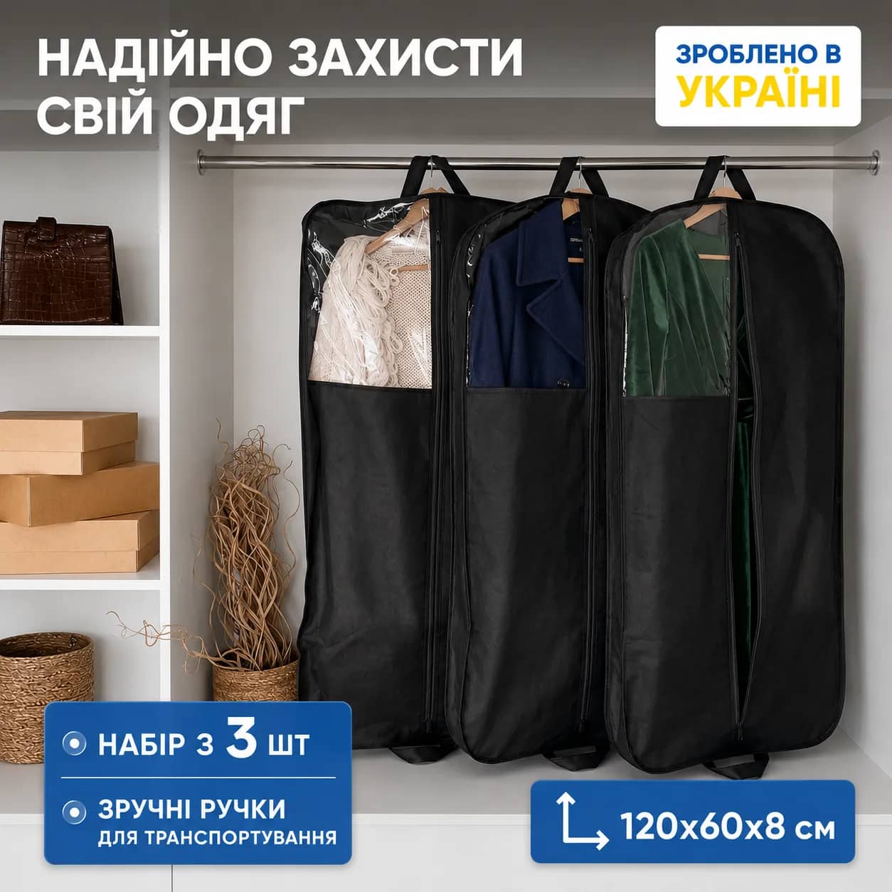 Набір чохлів-органайзерів ORGANIZE з бортиком для зимового одягу 3 шт (чорний) - 246655