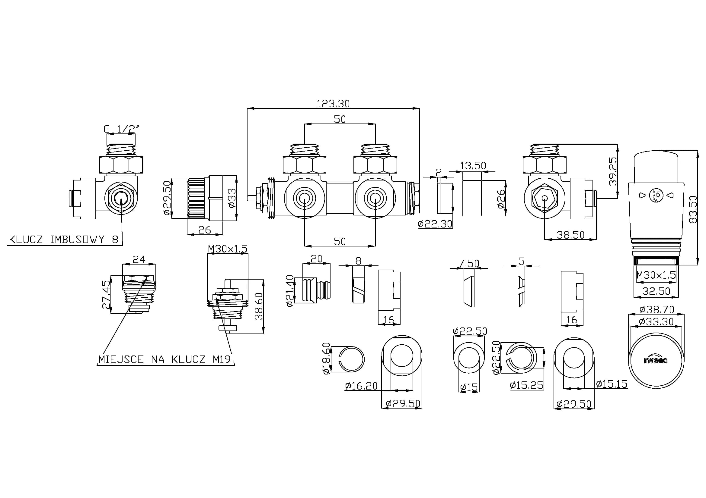 Термостатичний комплект Invena DUOPLEX Білий CZ-89-015 (880779860) - 880779860