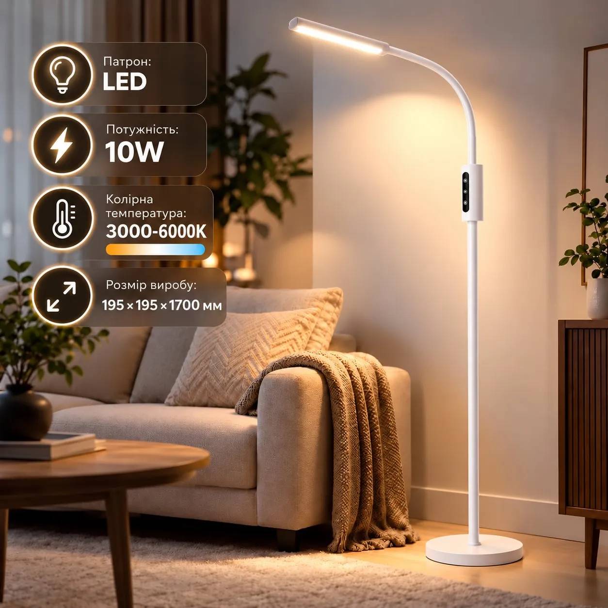Торшер LED VALESO QG012, білий - 498043